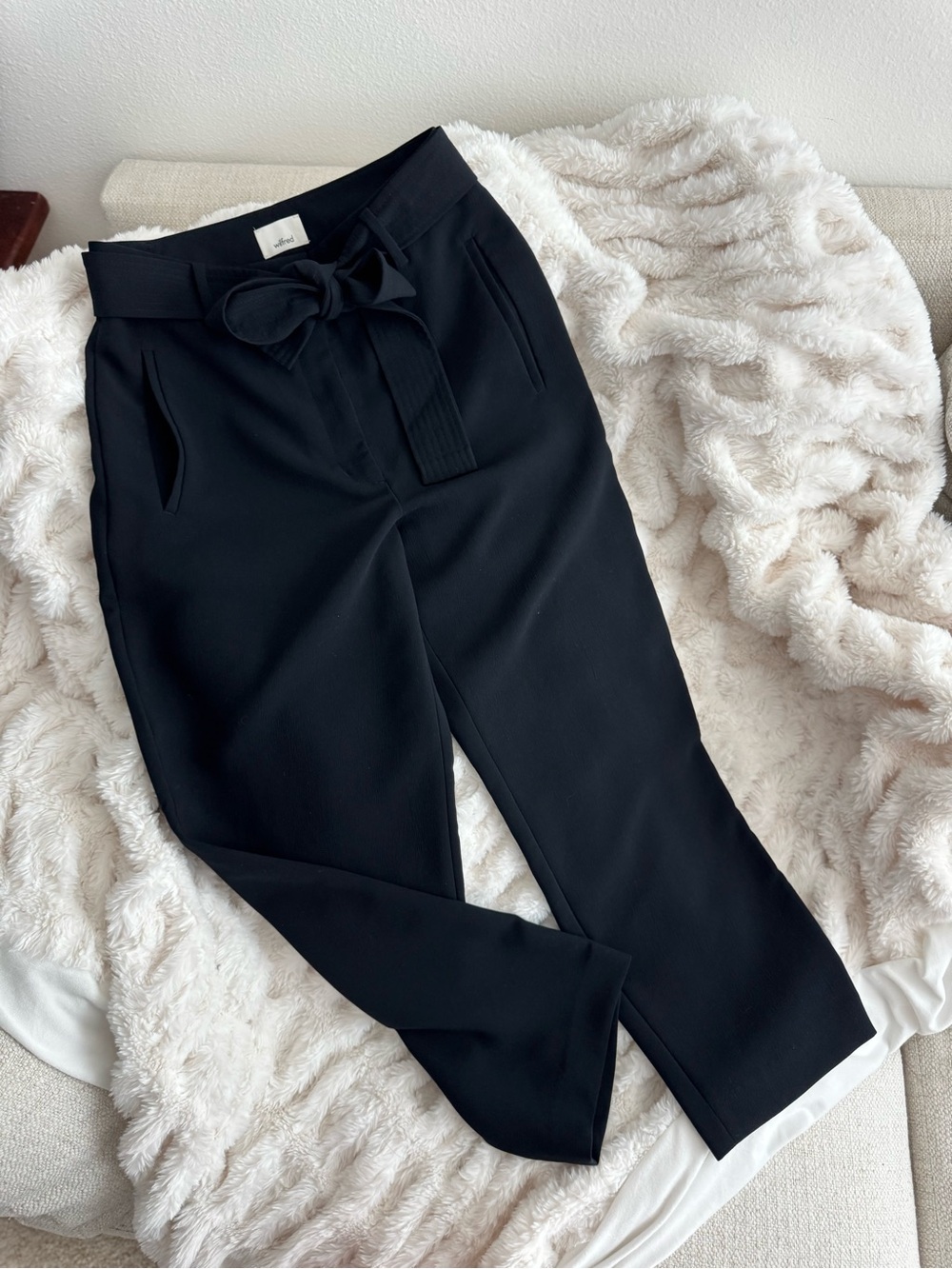 Wilfred Black High-Waist Tie-Belt Tapered Trousers